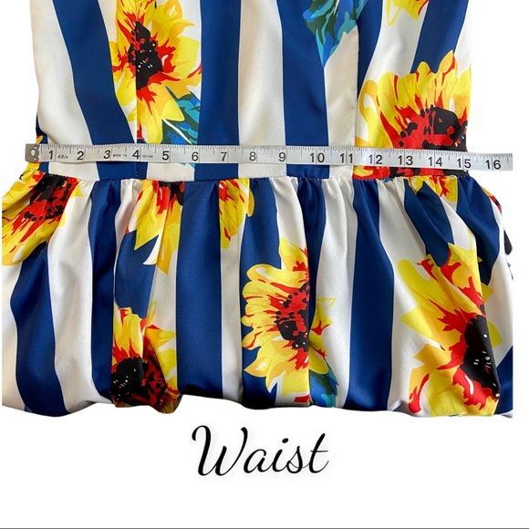 Shein Sunflower Blue White Stripe Spaghetti Strap Knee Length Sundress Size L - Picture 14 of 16